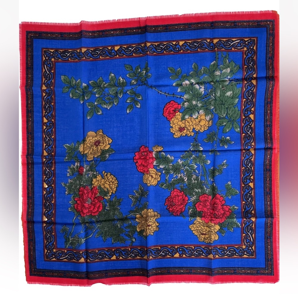 VTG Challis by Berkshire Scarf Woven Acrylic Japan Floral Fringed Jewel Tone